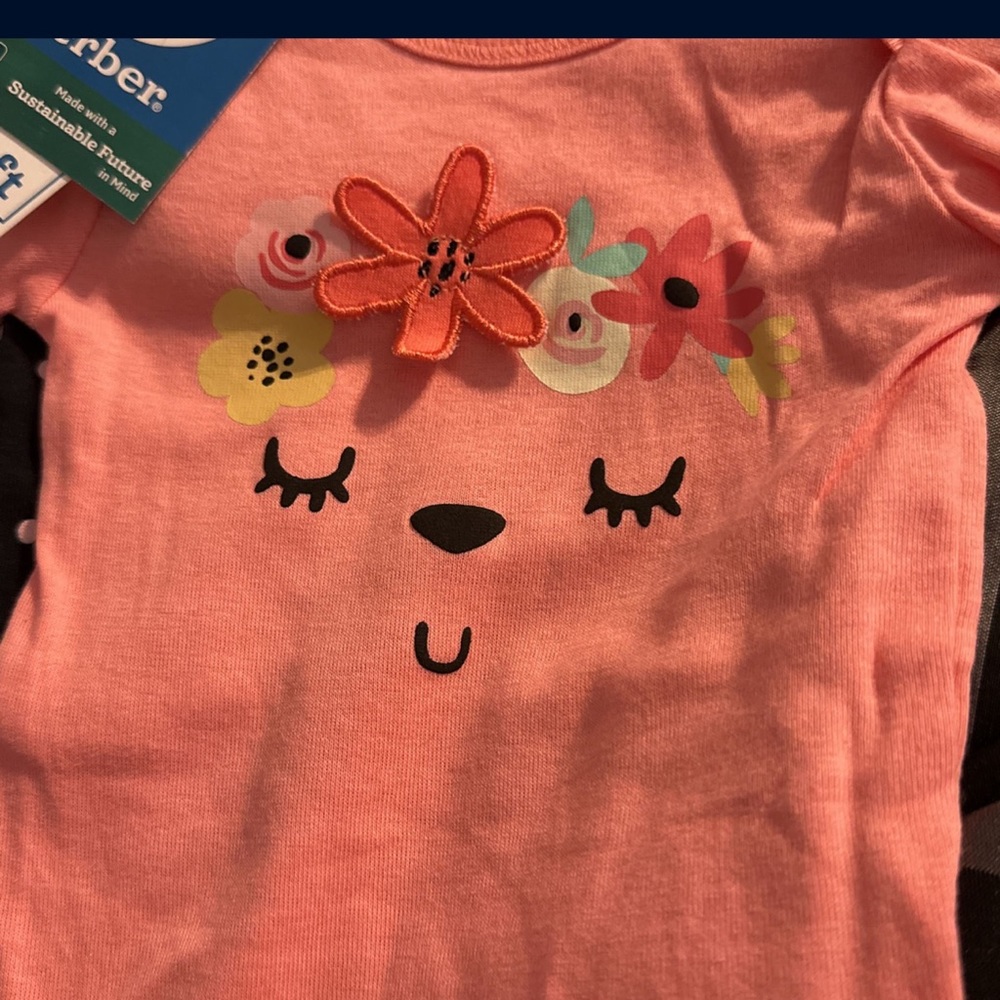 3 to 6 month, old baby girl, three piece set onesies